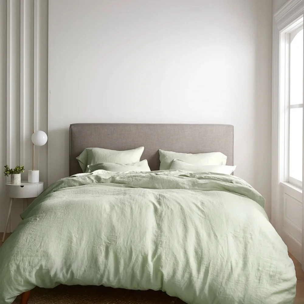 Quince 100% European Linen Duvet Cover and 2 Shams in Sage King/Cal King 1242